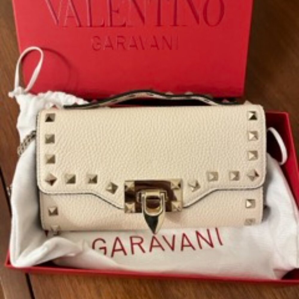 Valentino Garavani Mini Rockstud Crossbody Bag - cream and gold